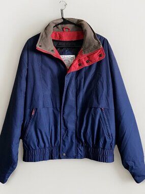 John Ashford Jacket Mens Large 3-in-1 Insulated Hidden Hood Blue Red